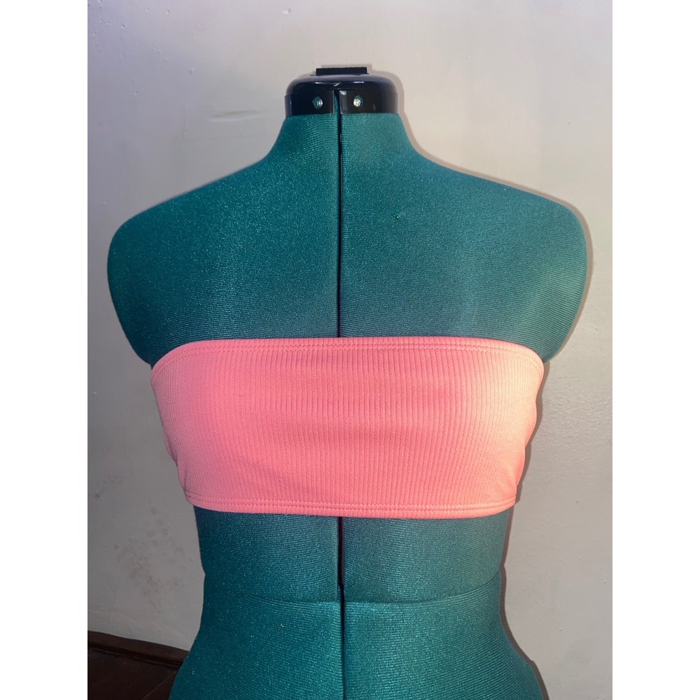 Zaful Y2K BarbieCore BalletCore Ribbed Bandeau Bikini Top Lace Up Strapless Swim